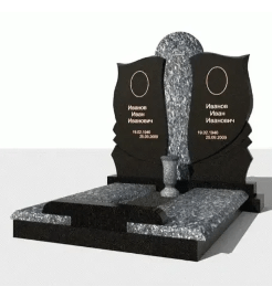 Двойной памятник из чёрного и серого гранита с центральным овалом (3D-модель)